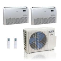 27,000 BTU ACiQ Extreme 23 SEER2 Dual Zone Floor Mount Mini Split Heat Pump System - R454B | 230V - 18 + 18