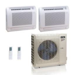 36,000 BTU ACiQ Extreme 23 SEER2 Dual Zone Floor Mount Mini Split Heat Pump System - R454B | 230V - 12 + 12