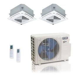 27,000 BTU ACiQ Extreme 23 SEER2 Dual Zone Ceiling Cassette Mini Split Heat Pump System - R454B | 230V - 18 + 18