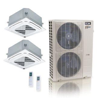 55,000 BTU ACiQ Extreme 22.2 SEER2 Dual Zone Ceiling Cassette Mini Split Heat Pump System - R454B | 230V - 24 + 24