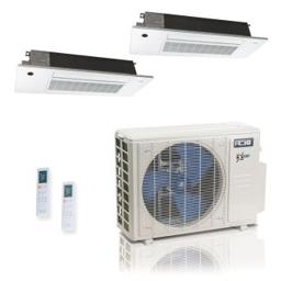 27,000 BTU ACiQ Extreme 23 SEER2 Dual Zone Slim Ceiling Cassette Mini Split Heat Pump System - R454B | 230V - 18 + 18