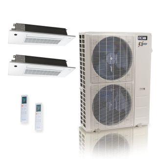 48,000 BTU ACiQ Extreme 23 SEER2 Dual Zone Slim Ceiling Cassette Mini Split Heat Pump System - R454B | 230V - 18 + 18