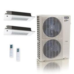 48,000 BTU ACiQ Extreme 23 SEER2 Dual Zone Slim Ceiling Cassette Mini Split Heat Pump System - R454B | 230V - 18 + 18
