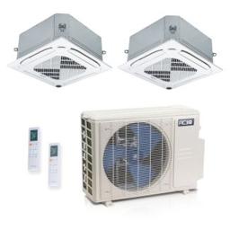 18,000 BTU ACiQ Standard 25.1 SEER2 Dual Zone Ceiling Cassette Mini Split Heat Pump System - R454B | 230V - 9 + 12