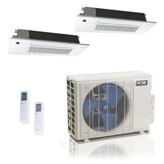 18,000 BTU ACiQ Standard 25.1 SEER2 Dual Zone Slim Ceiling Cassette Mini Split Heat Pump System - R454B | 230V - 6 + 6