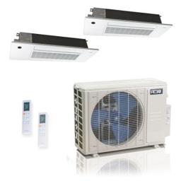 18,000 BTU ACiQ Standard 25.1 SEER2 Dual Zone Slim Ceiling Cassette Mini Split Heat Pump System - R454B | 230V - 6 + 6