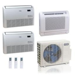 36,000 BTU ACiQ Standard 24 SEER2 3 Zone Floor Mount Mini Split Heat Pump System - R454B | 230V - 9 + 18 + 18