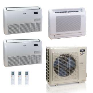 36,000 BTU ACiQ Extreme 23 SEER2 3 Zone Floor Mount Mini Split Heat Pump System - R454B | 230V - 12 + 18 + 18