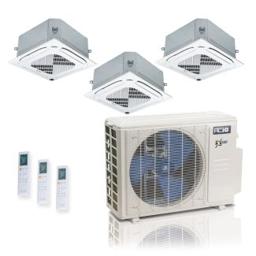 27,000 BTU ACiQ Extreme 23 SEER2 3 Zone Ceiling Cassette Mini Split Heat Pump System - R454B | 230V - 12 + 12 + 12