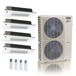 55,000 BTU ACiQ Extreme 22.2 SEER2 4 Zone Slim Ceiling Cassette Mini Split Heat Pump System - R454B | 230V - 9 + 18 + 18 + 18