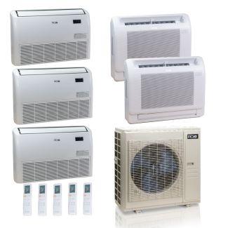 55,000 BTU ACiQ Standard 22 SEER2 5 Zone Floor Mount Mini Split Heat Pump System - R454B | 230V - 9 + 9 + 18 + 18 + 18
