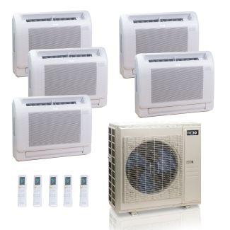 55,000 BTU ACiQ Standard 22 SEER2 5 Zone Floor Mount Mini Split Heat Pump System - R454B | 230V - 12 + 12 + 12 + 12 + 12