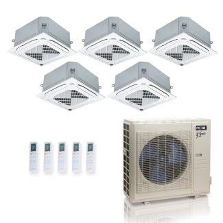 36,000 BTU ACiQ Extreme 23 SEER2 5 Zone Ceiling Cassette Mini Split Heat Pump System - R454B | 230V - 9 + 9 + 9 + 9 + 12