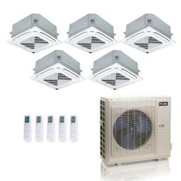 36,000 BTU ACiQ Standard 24 SEER2 5 Zone Ceiling Cassette Mini Split Heat Pump System - R454B | 230V - 9 + 9 + 9 + 9 + 9