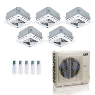 36,000 BTU ACiQ Standard 24 SEER2 5 Zone Ceiling Cassette Mini Split Heat Pump System - R454B | 230V - 9 + 9 + 9 + 9 + 12