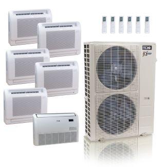 55,000 BTU ACiQ Extreme 22.2 SEER2 6 Zone Floor Mount Mini Split Heat Pump System - R454B | 230V - 9 + 9 + 9 + 9 + 9 + 24