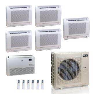 55,000 BTU ACiQ Standard 22 SEER2 6 Zone Floor Mount Mini Split Heat Pump System - R454B | 230V - 9 + 9 + 12 + 12 + 12 + 18