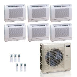 55,000 BTU ACiQ Standard 22 SEER2 6 Zone Floor Mount Mini Split Heat Pump System - R454B | 230V - 12 + 12 + 12 + 12 + 12 + 12