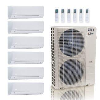 55,000 BTU ACiQ Extreme 22.2 SEER2 6 Zone Wall Mount Mini Split Heat Pump System - R454B | 230V - 9 + 9 + 9 + 9 + 9 + 24