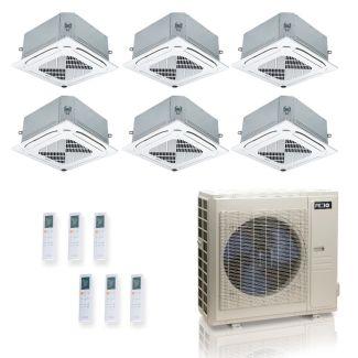 48,000 BTU ACiQ Standard 24 SEER2 6 Zone Ceiling Cassette Mini Split Heat Pump System - R454B | 230V - 9 + 9 + 9 + 9 + 9 + 18