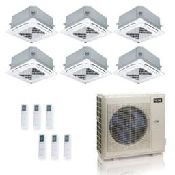 48,000 BTU ACiQ Standard 24 SEER2 6 Zone Ceiling Cassette Mini Split Heat Pump System - R454B | 230V - 9 + 9 + 9 + 9 + 9 + 18