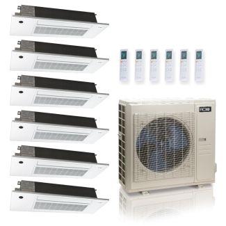 55,000 BTU ACiQ Standard 22 SEER2 6 Zone Slim Ceiling Cassette Mini Split Heat Pump System - R454B | 230V - 9 + 9 + 9 + 9 + 9 + 18