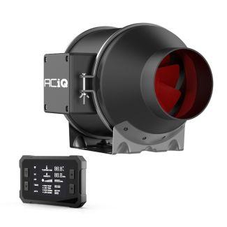ACiQ 8 Inch Mixed Flow Inline Duct Fan with Temp & Humidity Control - Black