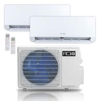 18,000 BTU ACIQ Essentials 22.0 SEER2 Dual Zone Wall Mount Mini Split Heat Pump System w/15' Line Set - R32 | 230V - 9 + 9