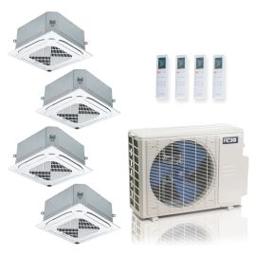 27,000 BTU ACiQ Standard 25 SEER2 3 Zone Slim Ceiling Cassette Mini Split Heat Pump System - R454B | 230V - 6 + 6 + 18