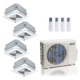 36,000 BTU ACiQ Standard 24 SEER2 4 Zone Ceiling Cassette Mini Split Heat Pump System - R454B | 230V - 12 + 12 + 12 + 12